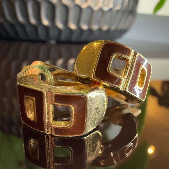 LOT 1823 18K gold plated Christian Dior vintage clip on earrings brown enamel